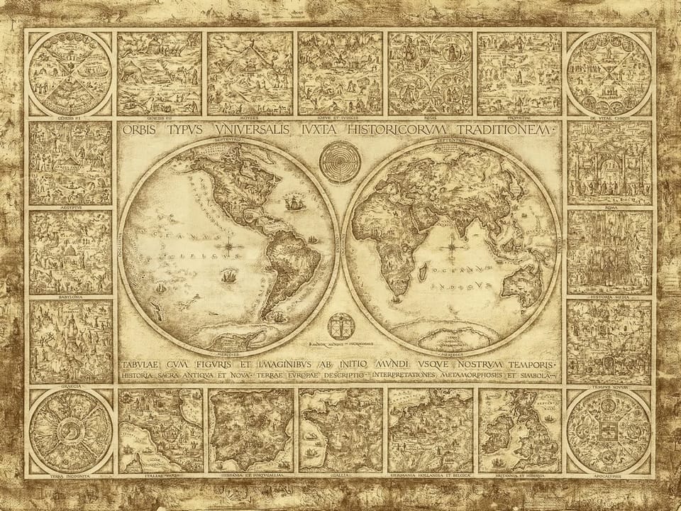 Fototapeta Stara mapa świata z ilustracjami na wymiar