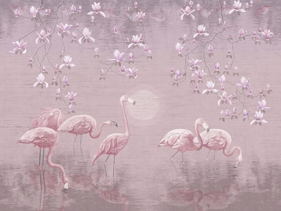 Fototapeta Flamingi w wodzie z magnoliami na wymiar