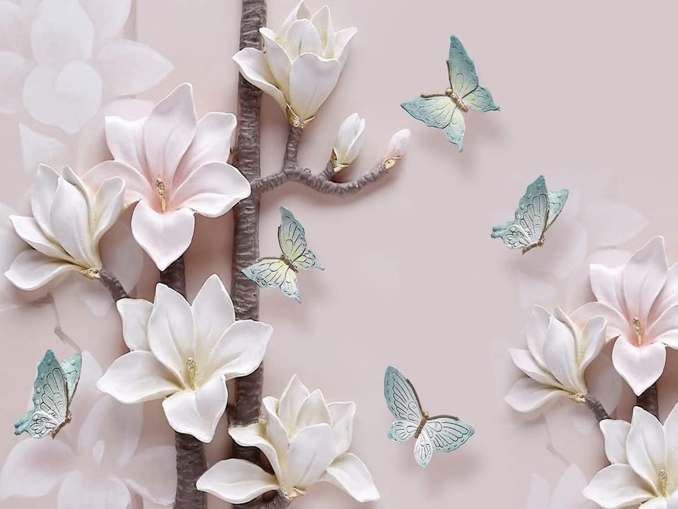 Fototapeta Gałąź magnolii z motylami na wymiar