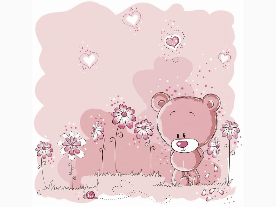 Fototapeta Rysunkowy miś wśród kwiatów