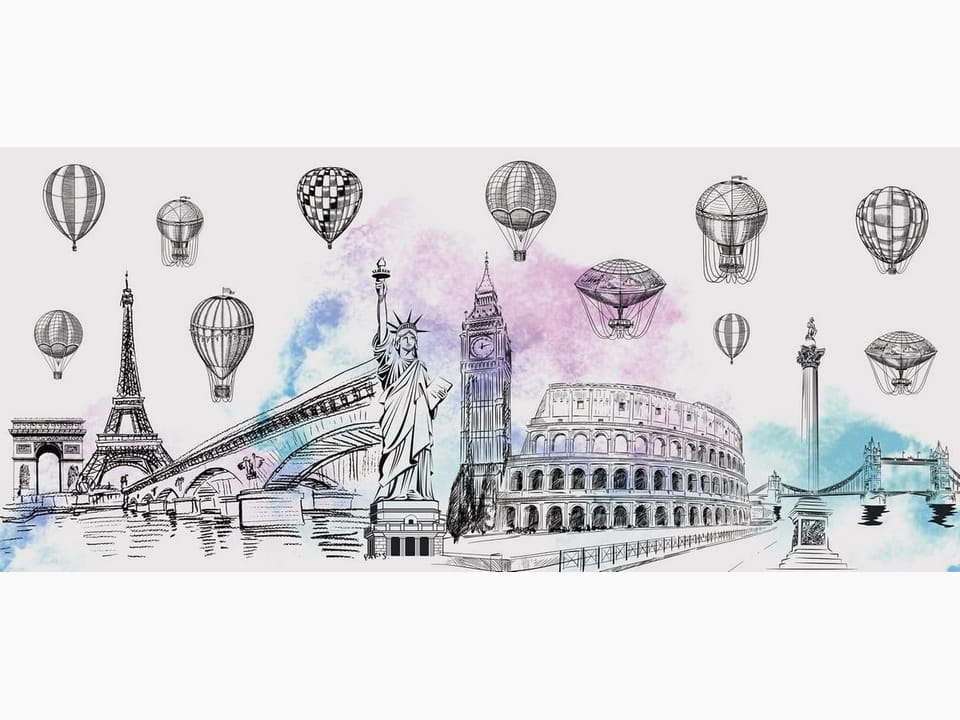 Fototapeta Zabytki i Balony w Ilustracji na wymiar