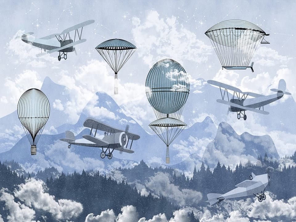 Fototapeta Góry dziecięce z balonami i samolotami na wymiar