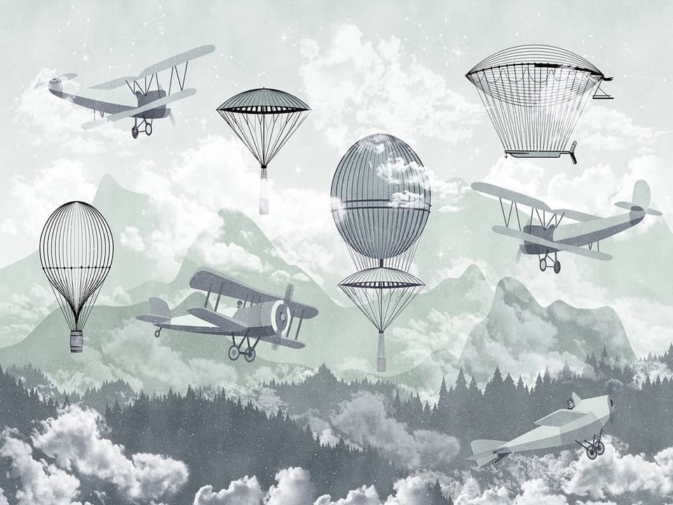 Fototapeta Balony i samoloty nad górami na wymiar