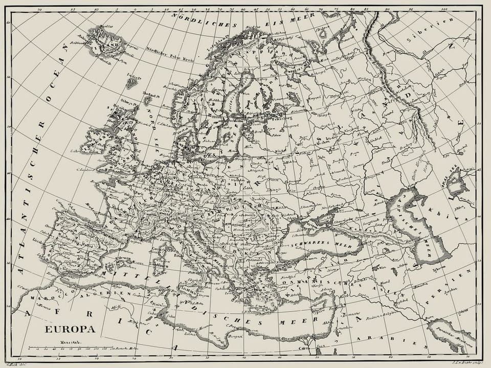 Fototapeta Stara Mapa Europy z XIX Wieku