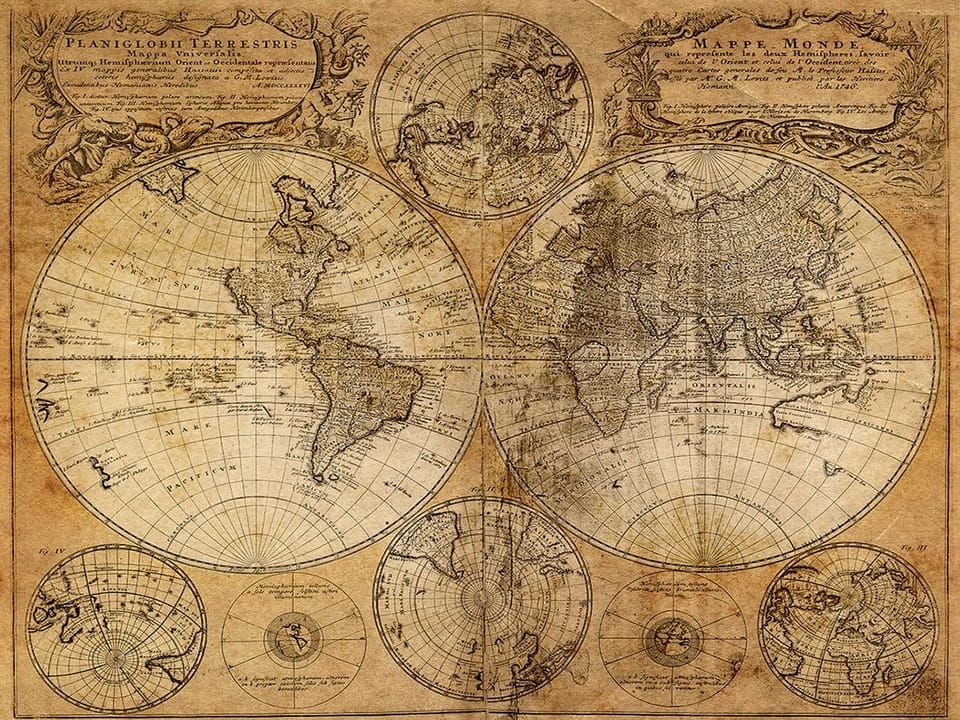 Fototapeta Stara mapa świata z kontynentami na wymiar