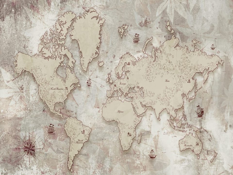 Fototapeta Stara mapa świata z kontynentami na wymiar