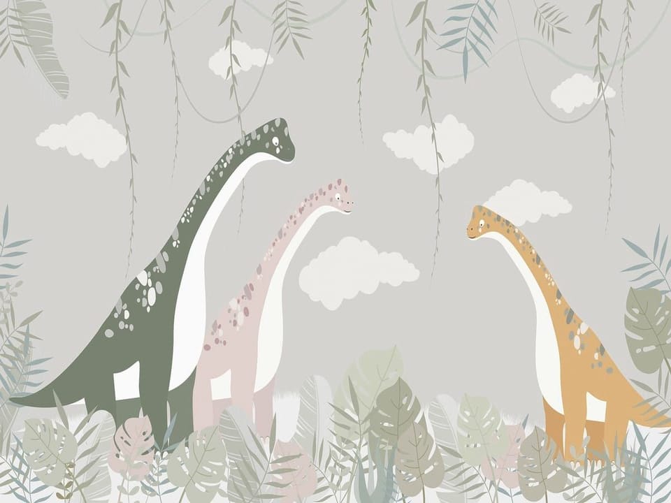 Fototapeta Kolorowe dinozaury na łące na wymiar
