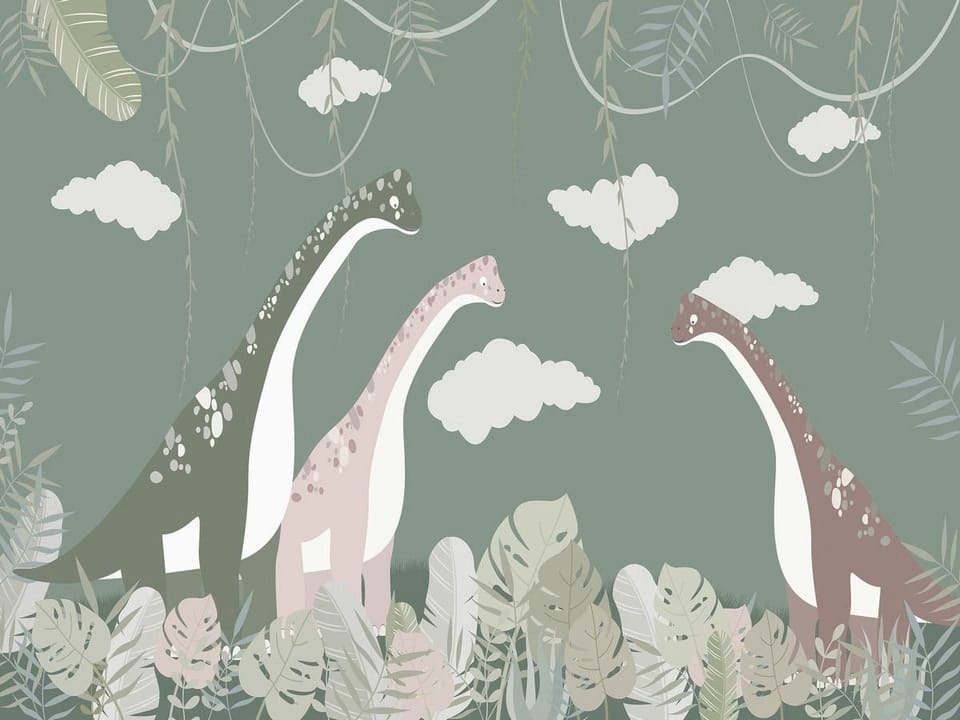 Fototapeta Dinozaury wśród roślin na wymiar
