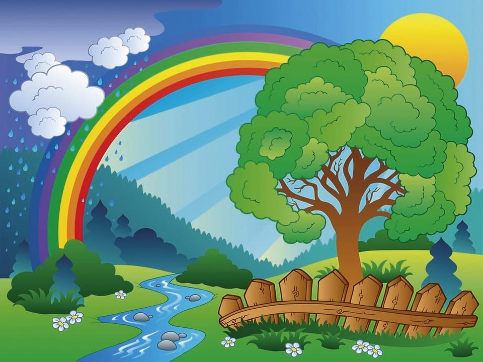 Fototapeta Drzewo i tęcza w bajkowym krajobrazie