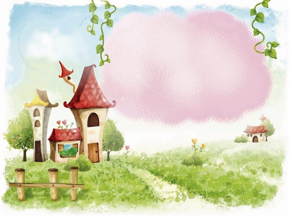 Fototapeta Bajkowe domki na zielonej łące