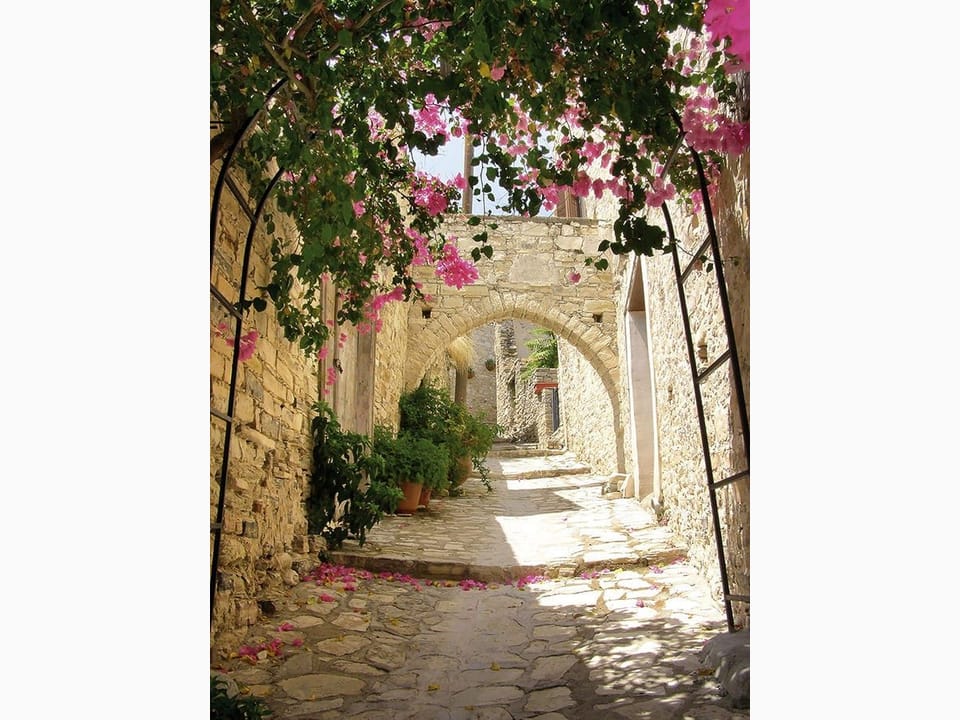 Fototapeta Uliczka z łukiem i kwiatami