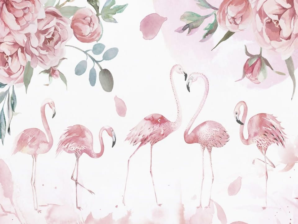 Fototapeta Flamingi wśród kwiatów na wymiar