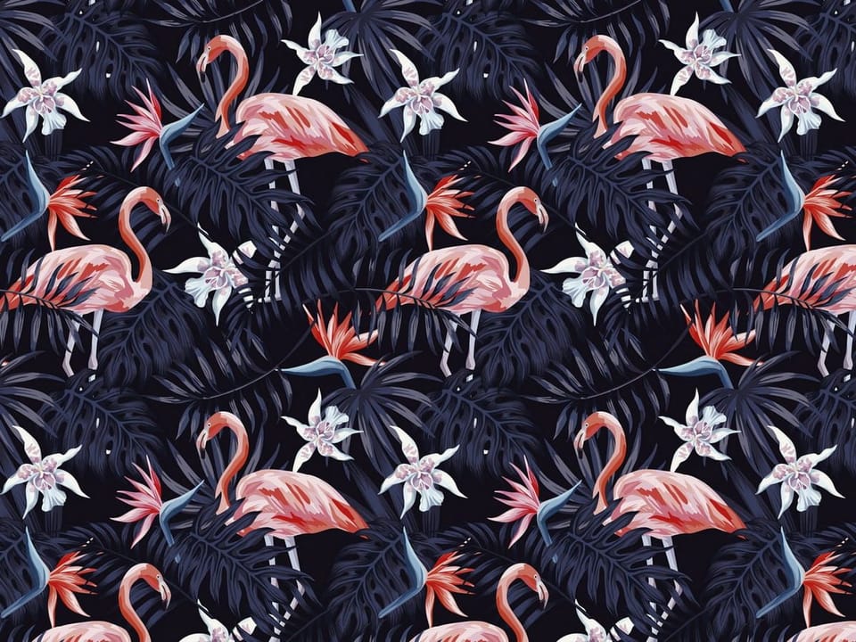 Fototapeta Flamingi w tropikalnych liściach na wymiar