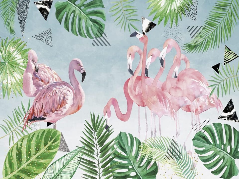 Fototapeta Flamingi wśród zieleni na wymiar
