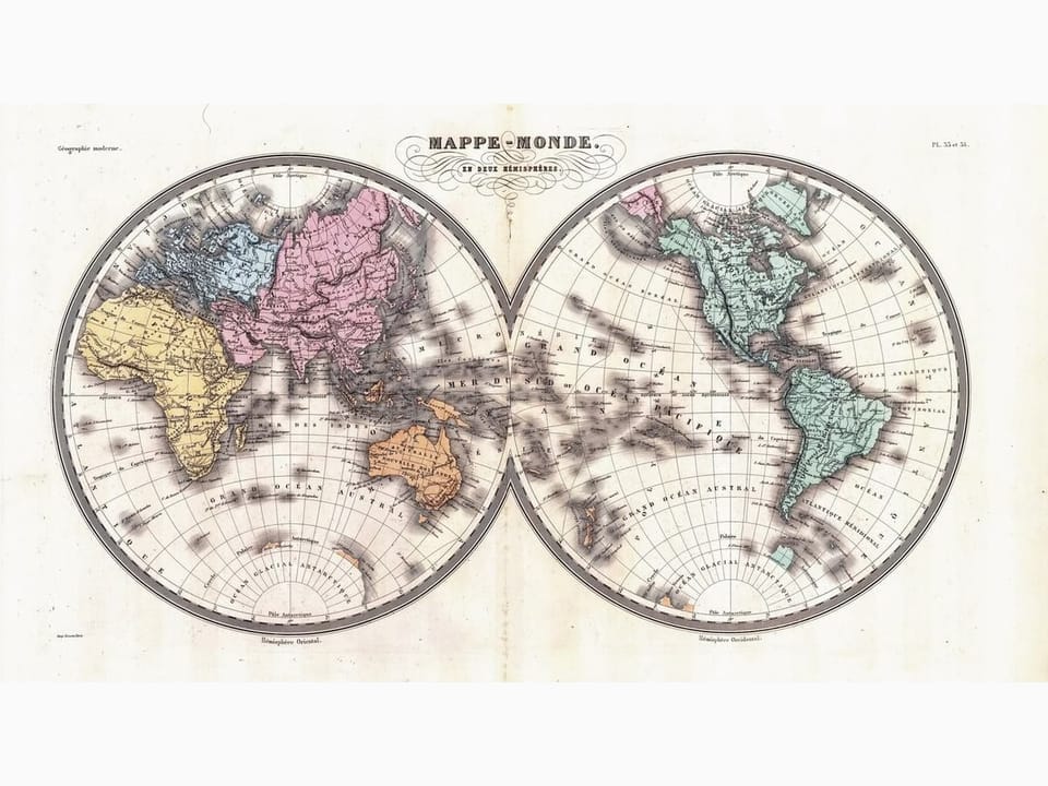 Fototapeta Stara mapa świata w dwóch półkulach