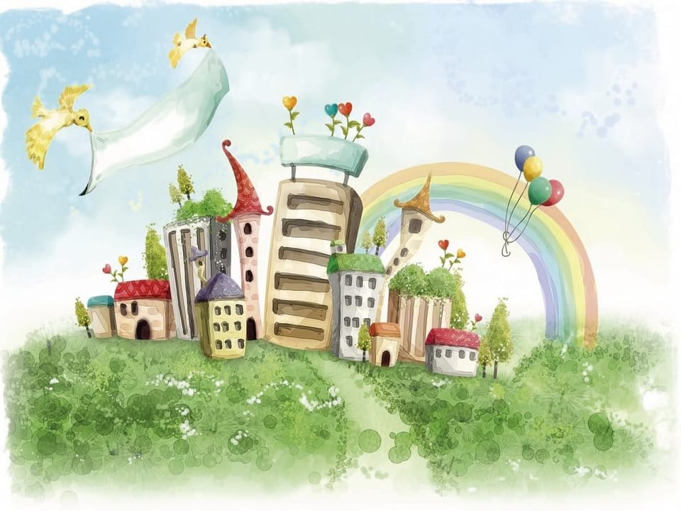 Fototapeta Kolorowe Budynki z Tęczą