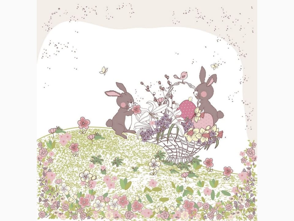 Fototapeta Króliki z koszem kwiatów