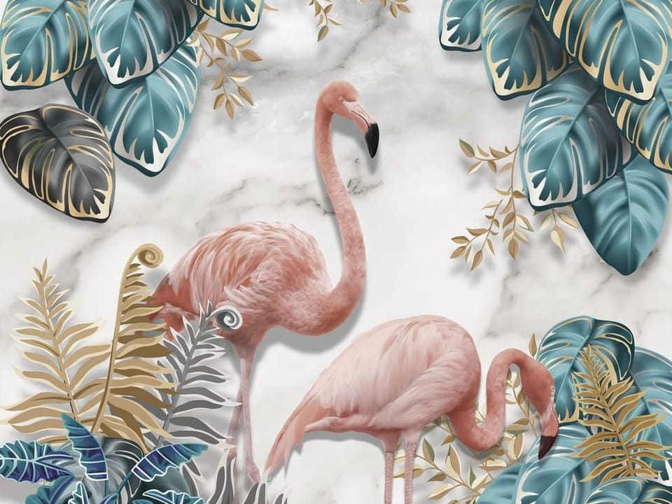 Fototapeta Różowe flamingi i liście na wymiar