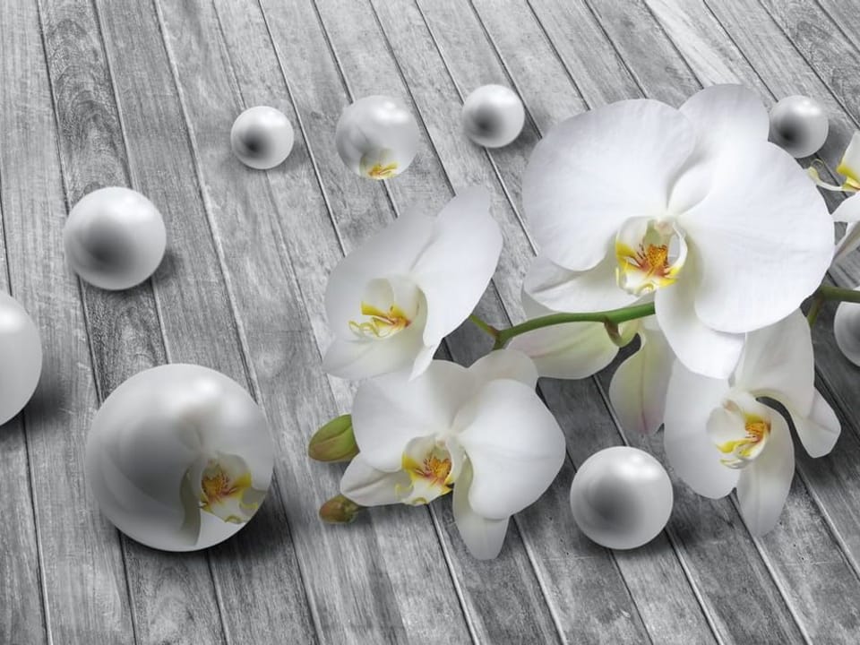 Fototapeta Białe orchidee na drewnianym tle na wymiar