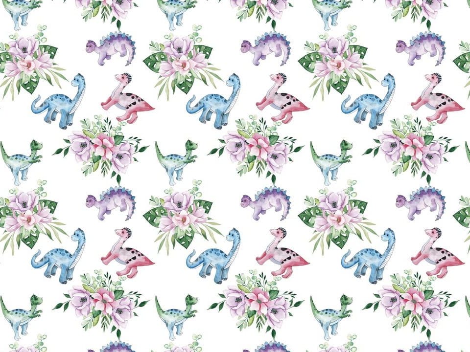Fototapeta Kolorowe Dinozaury i Kwiaty na wymiar