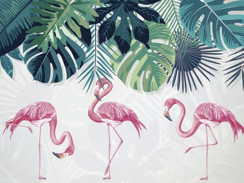Fototapeta Flamingi wśród zieleni na wymiar