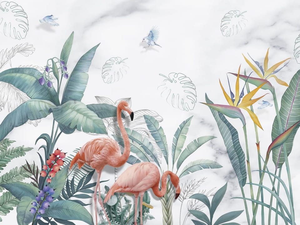 Fototapeta Flamingi w tropikalnym raju na wymiar