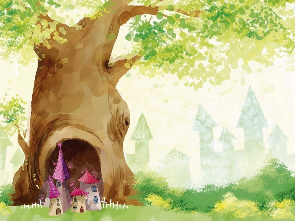 Fototapeta Drzewo z Domkami w Bajkowym Świecie