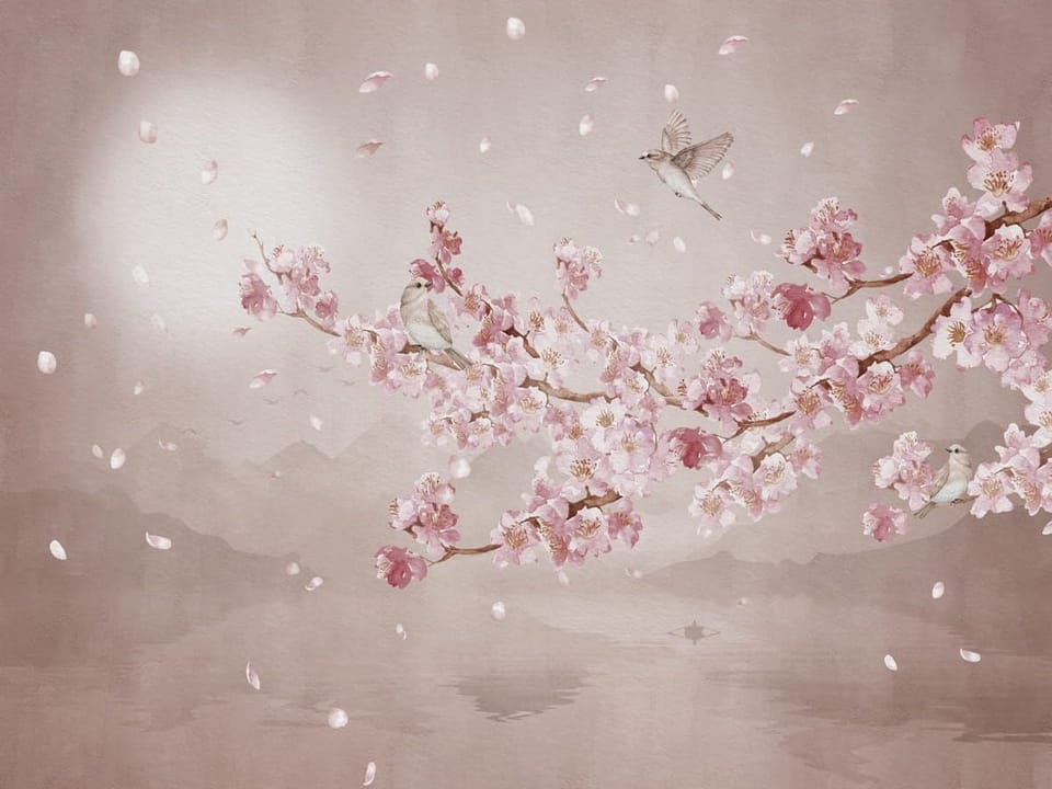 Fototapeta Sakura i Góry nad Wodą na wymiar