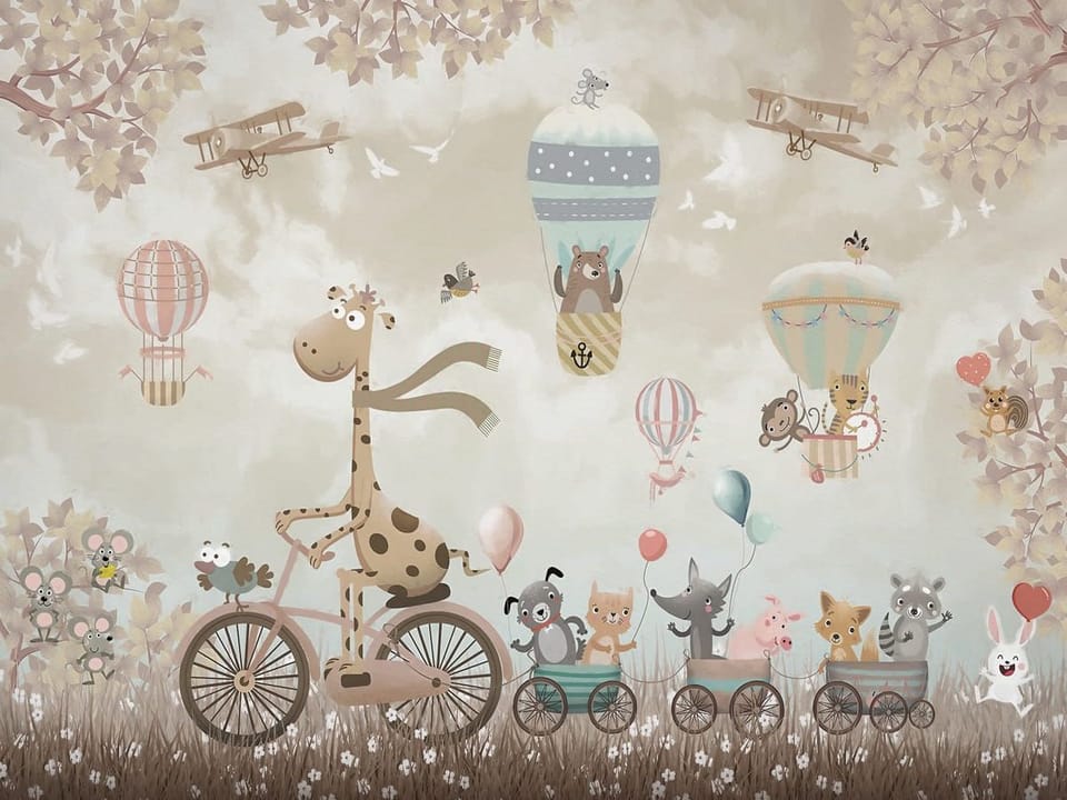 Fototapeta Zwierzęta na rowerze z balonami na wymiar
