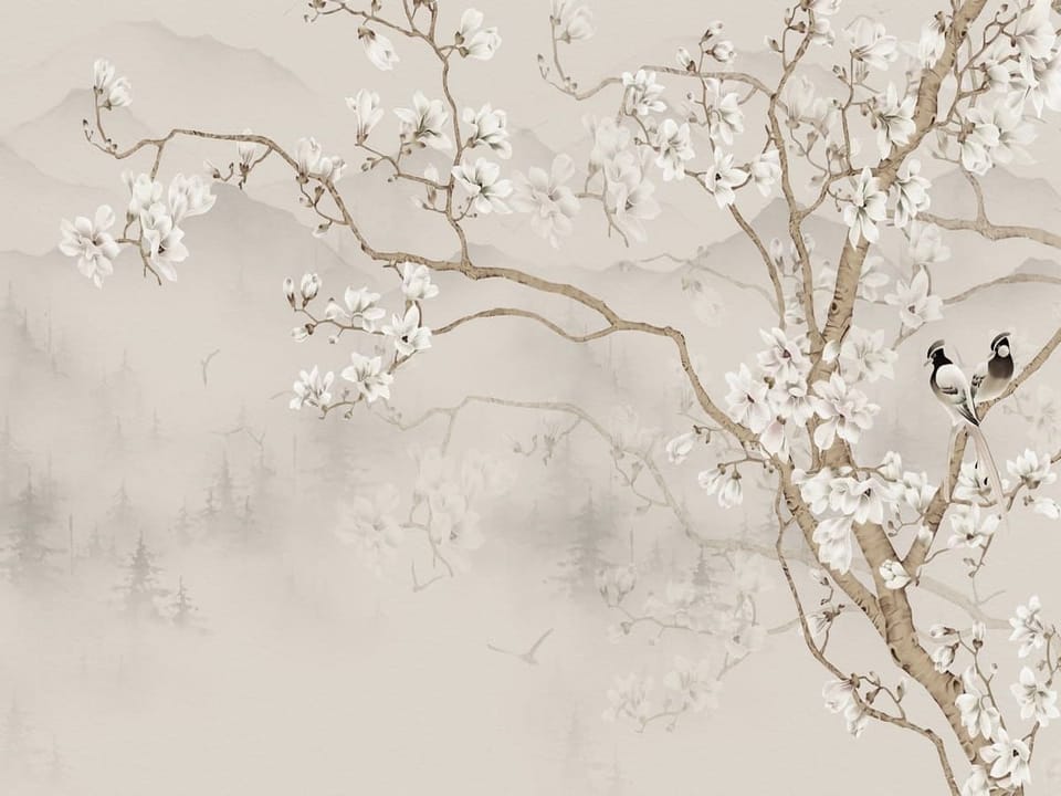 Fototapeta Gałąź magnolii w mglistym krajobrazie na wymiar