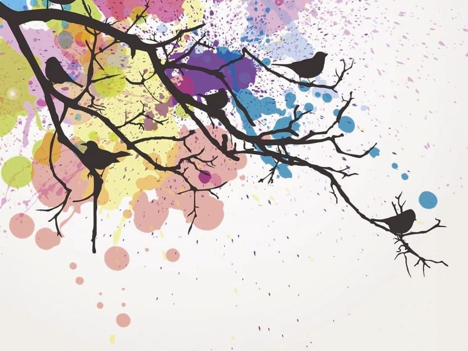 Fototapeta Ptaki na Gałęzi z Akwarelowym Tłem