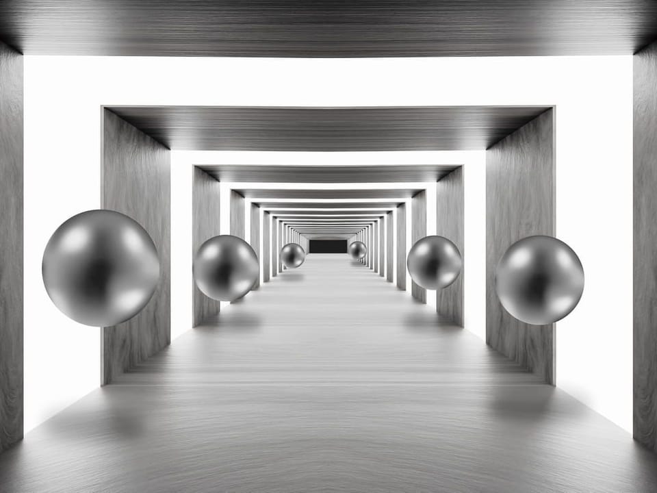 Fototapeta Srebrne kule w tunelu 3D na wymiar