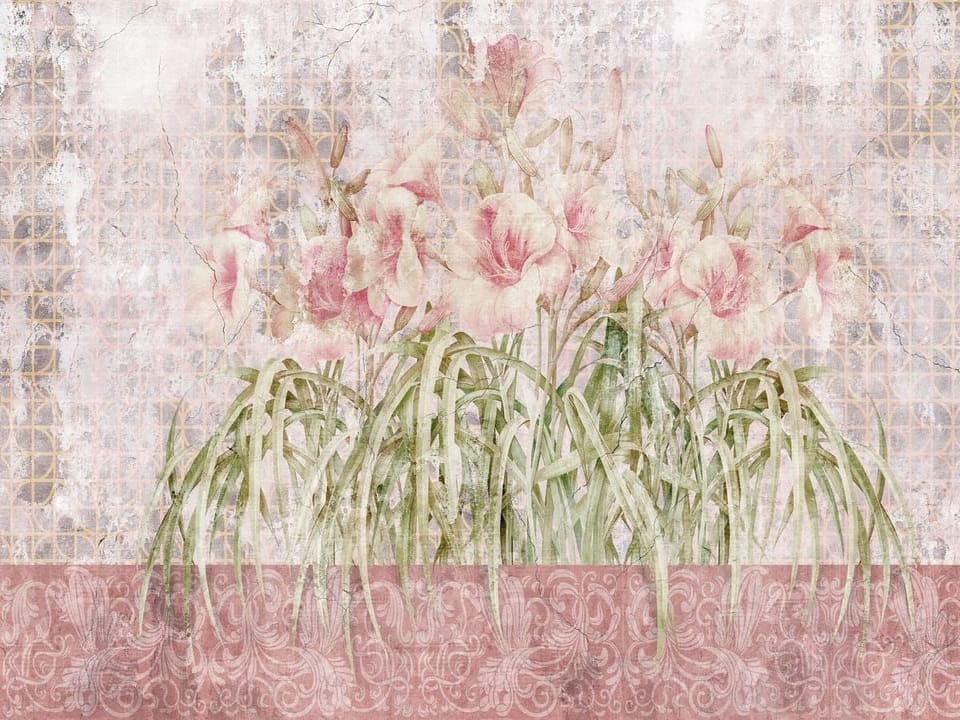 Fototapeta Kwiaty Lilii z Geometrycznym Tłem na wymiar