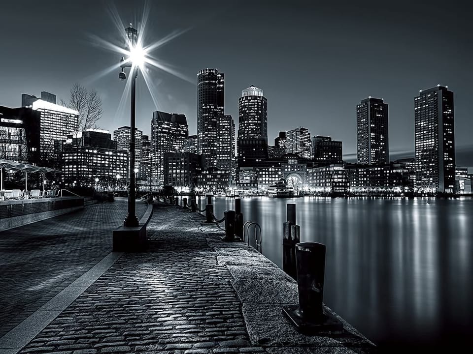 Fototapeta Panorama miasta nocą z lampą