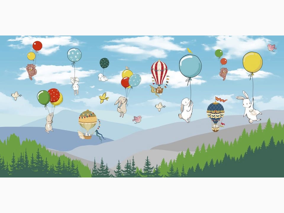 Fototapeta Zwierzęta z balonami na niebie na wymiar