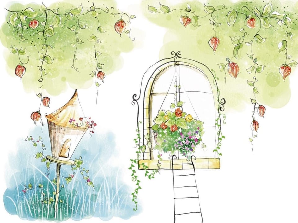 Fototapeta Domek dla ptaków i okno z kwiatami