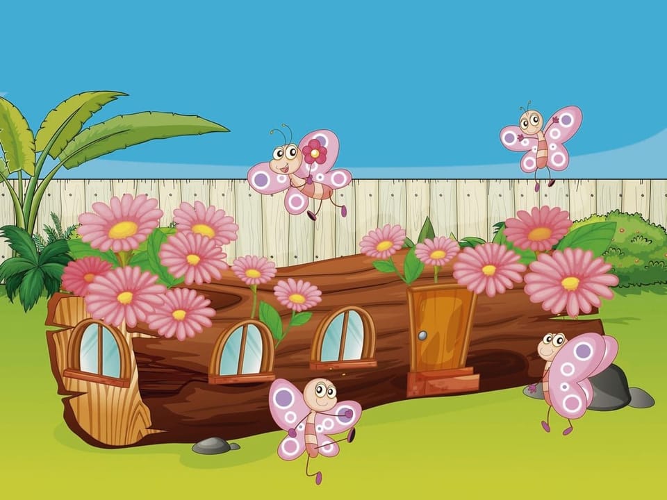 Fototapeta Domek w Pniu Drzewa z Kwiatami