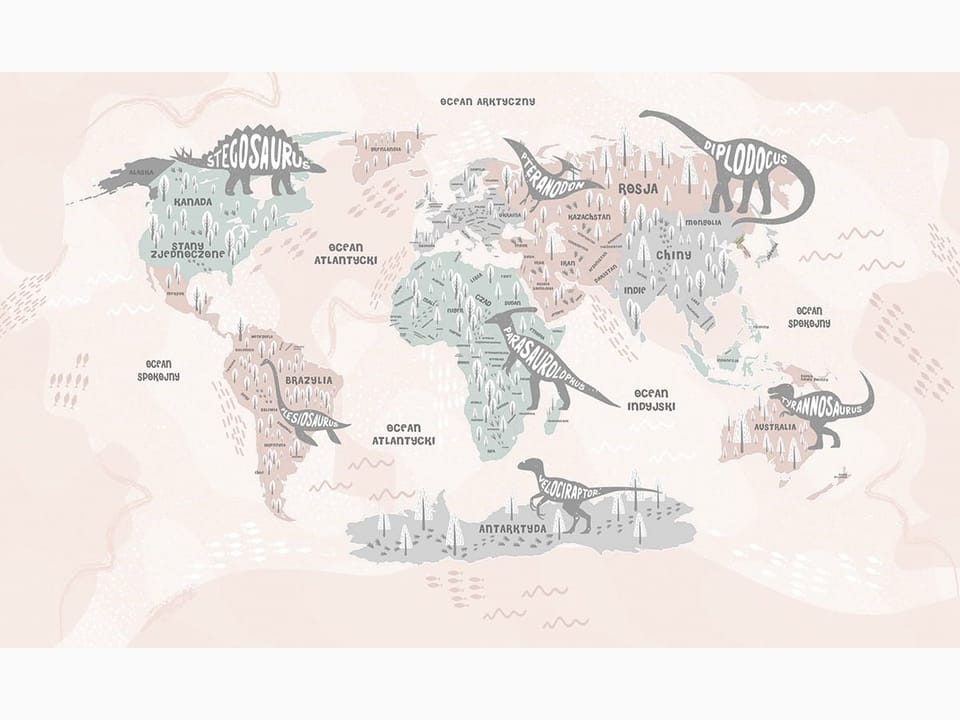 Fototapeta Mapa świata z dinozaurami dla dzieci na wymiar