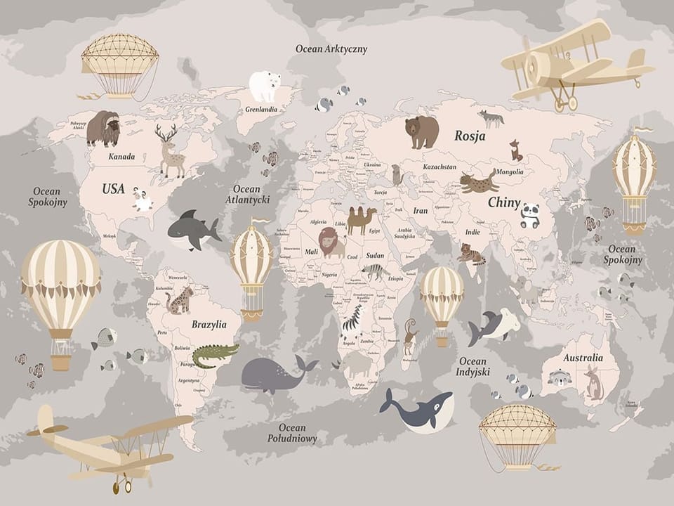 Fototapeta Mapa świata z balonami dla dzieci na wymiar