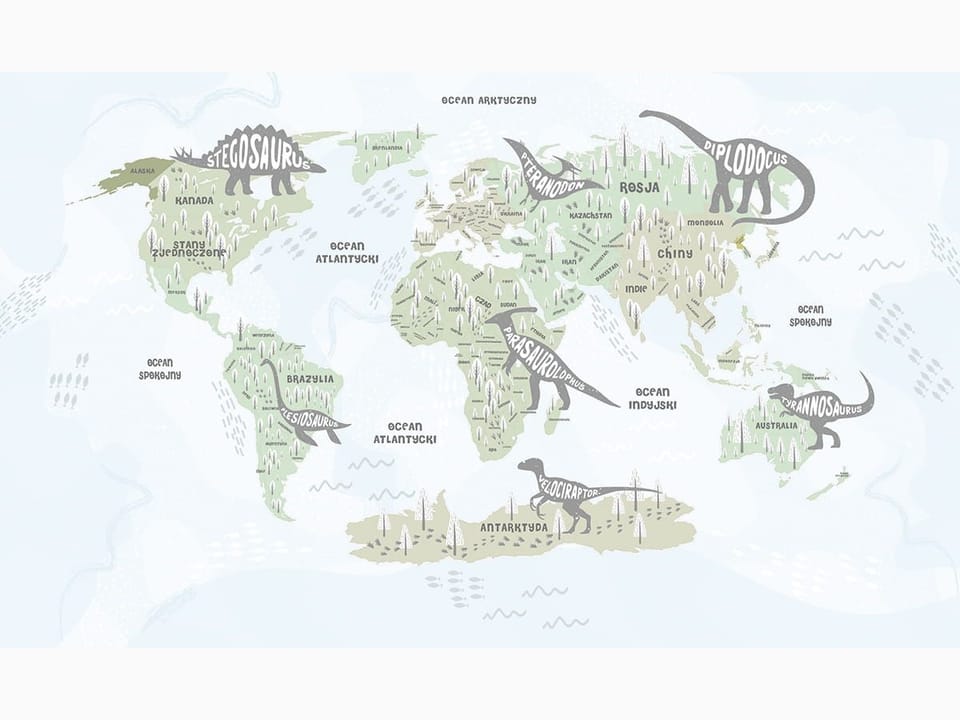 Fototapeta Mapa świata z dinozaurami na wymiar