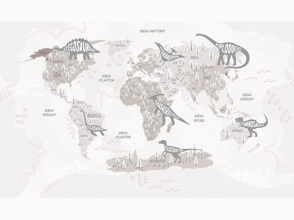 Fototapeta Mapa świata z dinozaurami dla dzieci na wymiar