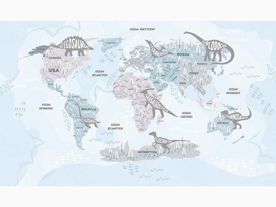 Fototapeta Mapa świata z dinozaurami na wymiar