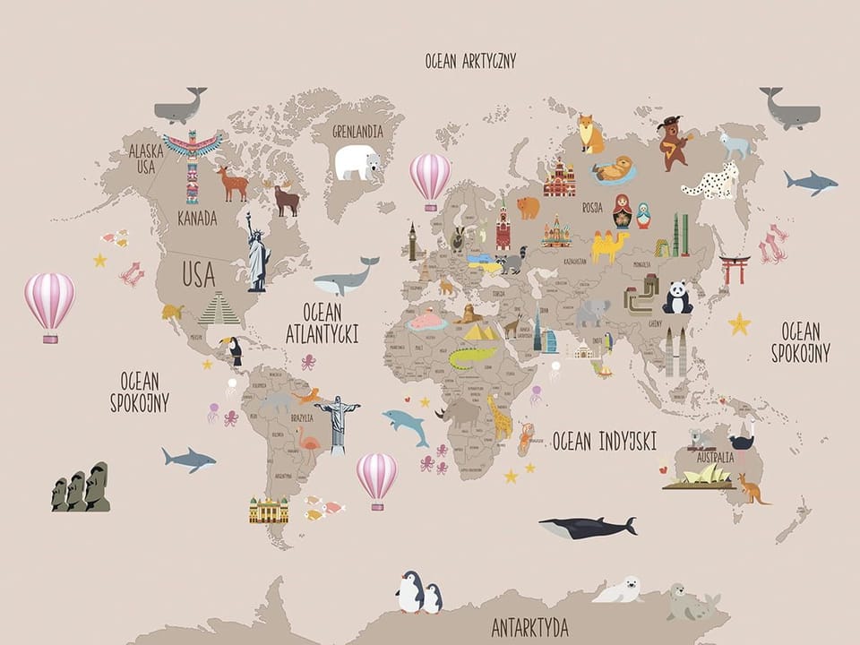 Fototapeta Mapa świata dla dzieci z ikonami na wymiar