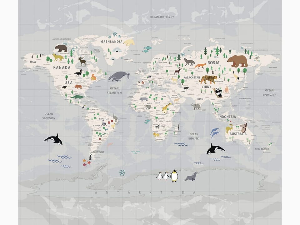 Fototapeta Mapa świata z fauną i florą na wymiar