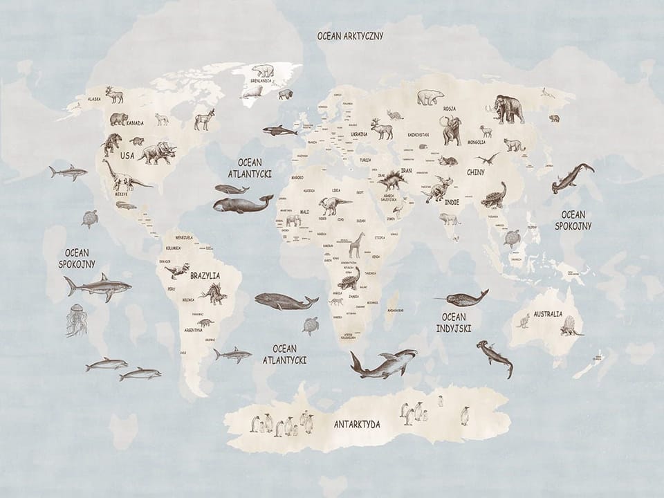 Fototapeta Mapa świata dla dzieci z kontynentami na wymiar