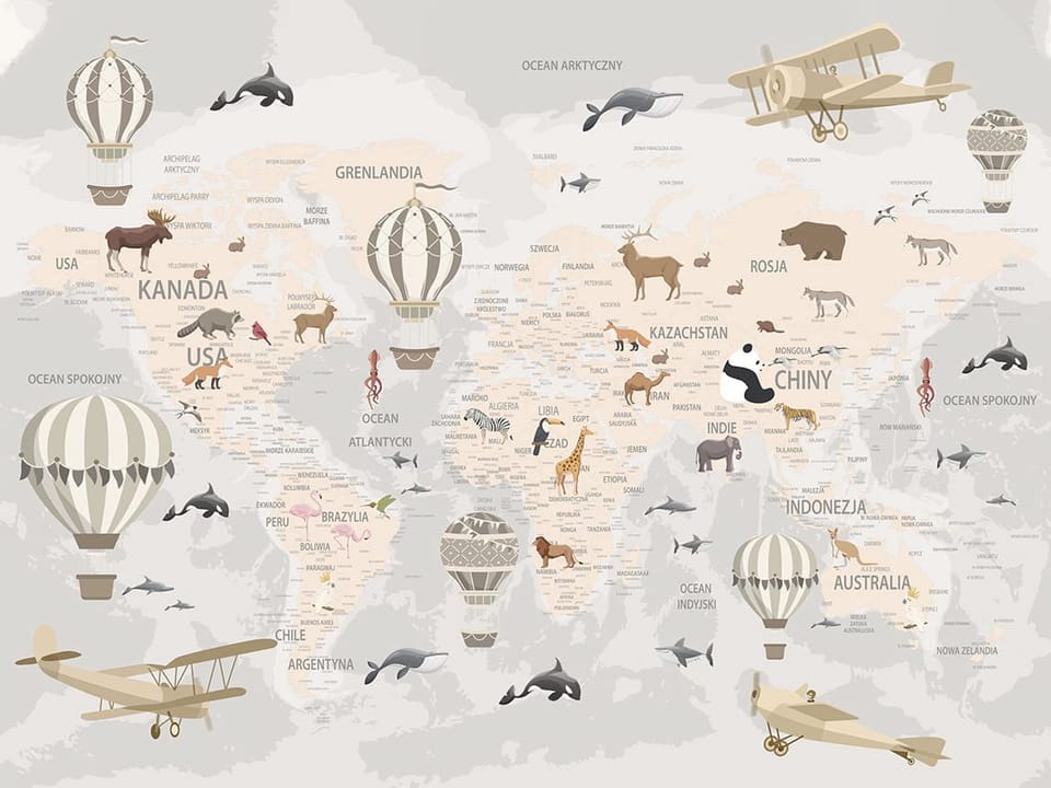 Fototapeta Ilustrowana mapa świata z balonami na wymiar