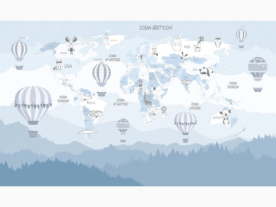 Fototapeta Mapa świata z balonami dla dzieci na wymiar