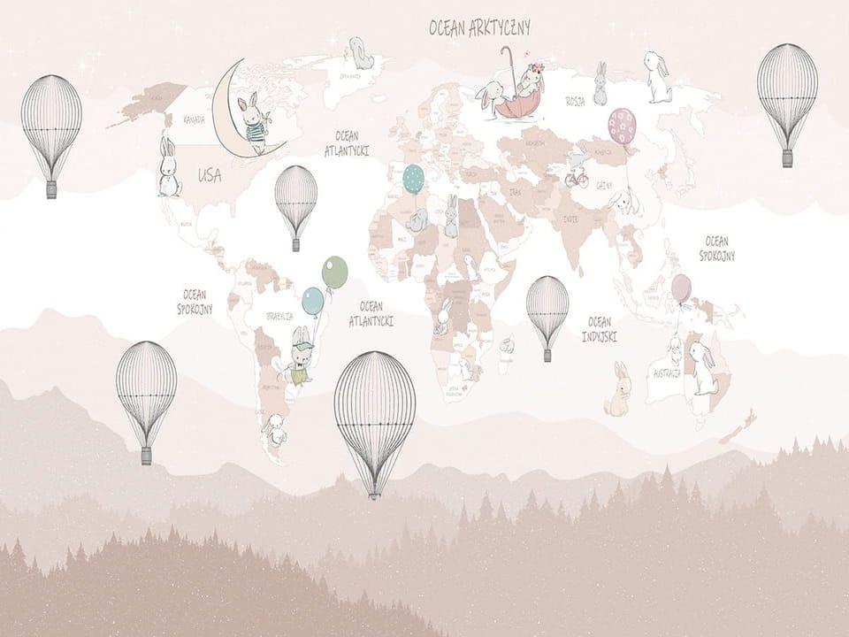 Fototapeta Mapa świata z balonami na wymiar