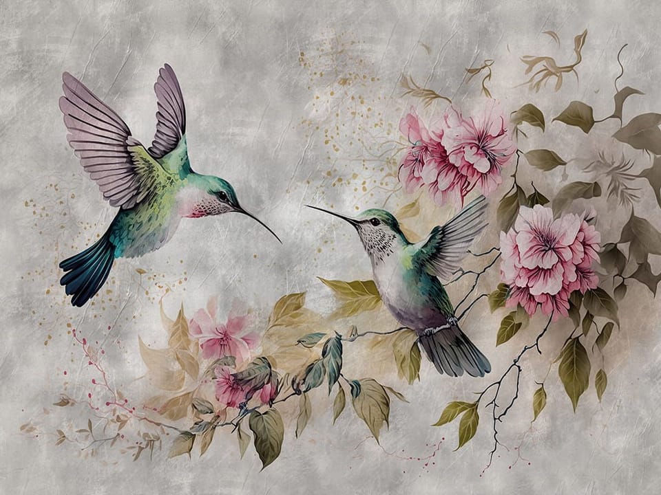 Fototapeta Kolibry i Kwiaty w Delikatnym Ujęciu na wymiar