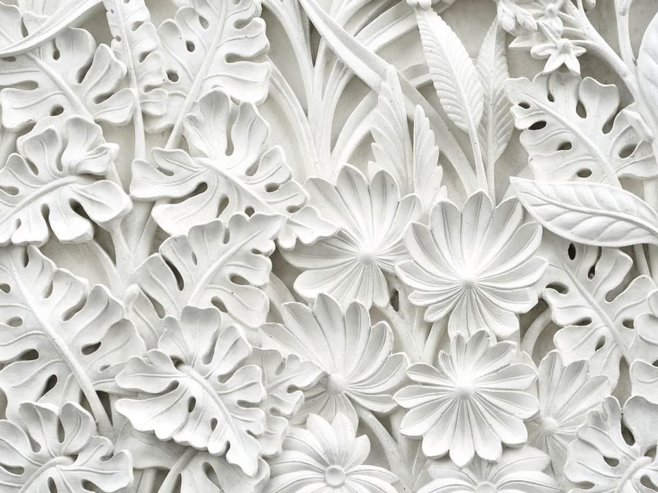 Fototapeta Białe Liście i Kwiaty w Reliefie